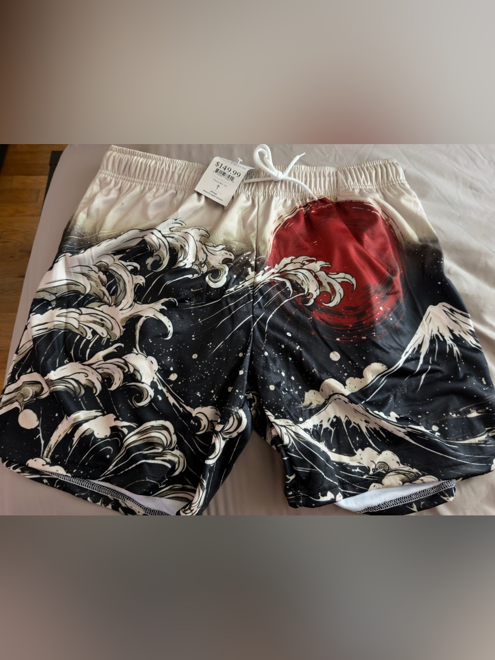 Allure Black, White & Red Wave-Print Athletic Shorts
